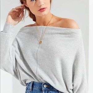 Gray off the shoulder long sleeve top